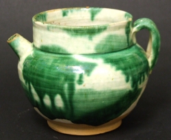 Tang ewer, red body cream slip splashed green with transparent glaze - courtesy R&G McPherson Antiques